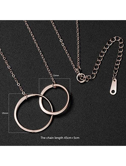 Ldurian Necklace Two Interlocking Infinity 2 Circles Pendants, Women Jewelry, Birthday Gift for Mother Daughter Aunt Niece Cousin Sisters Friends