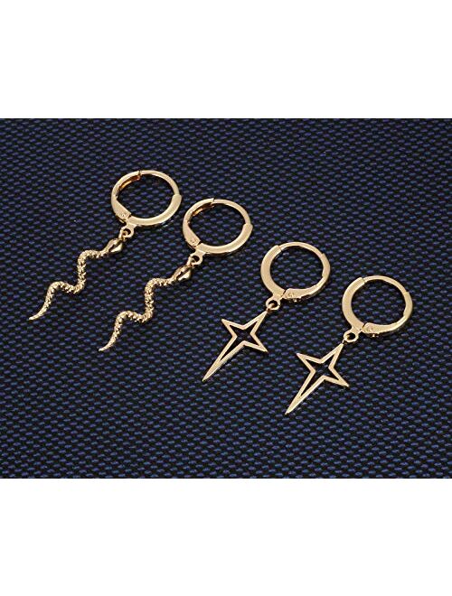 9 Pairs Teen Girls Charm Hoop Earrings for Women Sensitive Ears - Gold Hoop Earrings Set for Kids Butterfly Earrings Pack -Huggie Spike Hoop Earrings for Teens - Charm Da