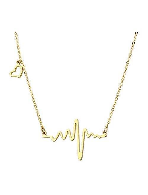 bestpriceam New Women EKG Necklace Heartbeat Rhythm with Love Heart Shaped (Gold)
