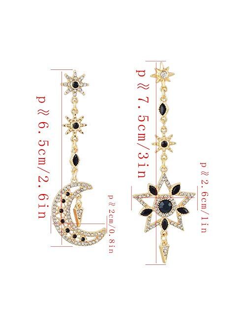 Exaggerated Luxury Sun Moon Stars Drop Earrings Rhinestone Punk Earrings for Women Jewelry Golden Boho Vintage Earrings