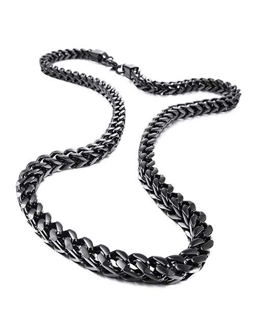 INBLUE 6MM Wide Chain Necklace for Men Women Boys Girls Stainless Steel Cuban Link Chain Necklaces Water Resistant Thick Metal Foxtail Chains (3 Colors - Silver Black Gol