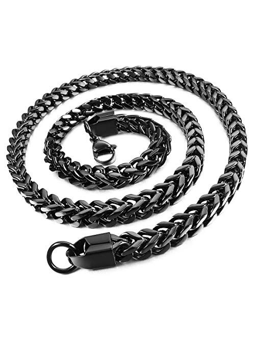 INBLUE 6MM Wide Chain Necklace for Men Women Boys Girls Stainless Steel Cuban Link Chain Necklaces Water Resistant Thick Metal Foxtail Chains (3 Colors - Silver Black Gol