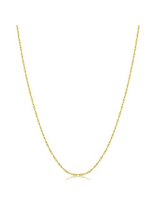 Kooljewelry 14k Yellow, White or Rose Gold 0.8mm Rope Chain Necklace (14, 16, 18, 20, 24 or 30 inch) - VERY THIN and LIGHTWEIGHT