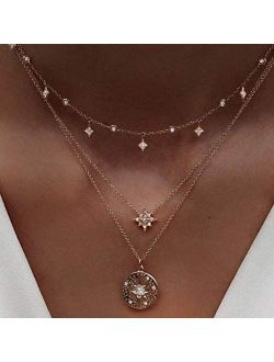 Victray Boho Star Necklace Coin Neck Chain Choker Pendant Necklaces Fashion Jewelry for Women and Girls
