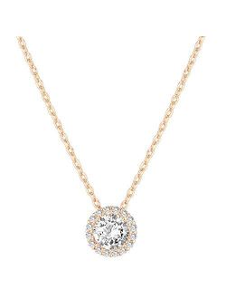 14K Gold Plated 925 Sterling Silver Post Faux Diamond Round Solitaire Pendant Halo Necklace | Gold Necklace for Women | Slider Adjustable