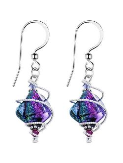 Body Candy Handcrafted 925 Silver Purple Dichroic Drop Dangle Earrings Created with Swarovski Crystals