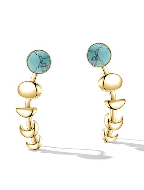 Moon Phase Ear Cuffs Hoop Climber Earrings for Women Fashion Statement Turquoise Earrings Girls Christmas Gifts
