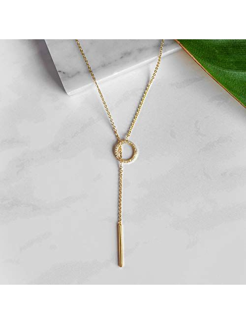 Gorgeous Y Necklace for Women | Gold Bar Necklace | Candace Cameron Designed Lariat Necklaces | Gold Necklaces for Women | Drop Necklaces for Women | 14k Gold Necklace | 