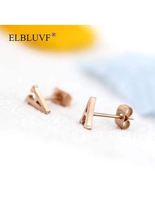 18k Rose Gold Plated Stainless-steel a Pair Initial Earrings 26 Initials Stud Earrings