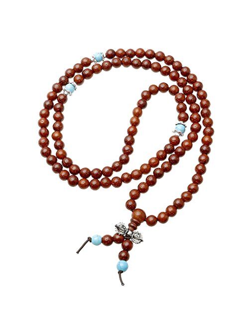 Top Plaza Unisex 108 Natural Wood 6mm 8mm Beads Bracelet Buddhist Rosary Mala Necklace(8mm Sandalwood Duobao)