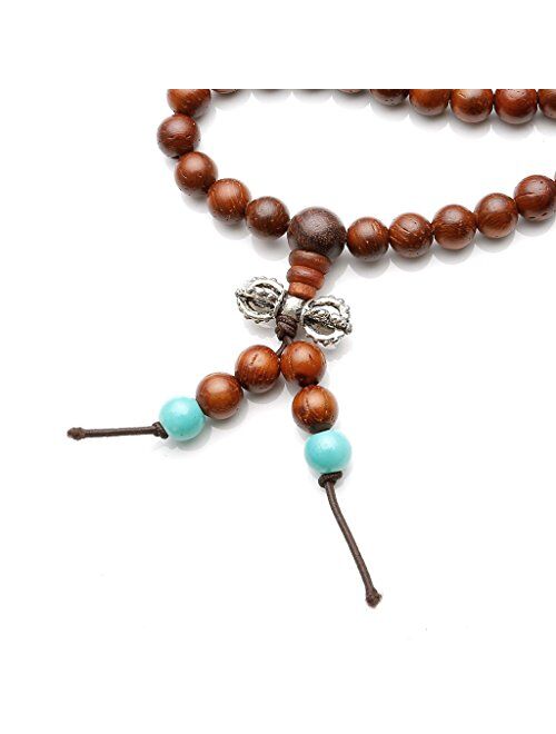 Top Plaza Unisex 108 Natural Wood 6mm 8mm Beads Bracelet Buddhist Rosary Mala Necklace(8mm Sandalwood Duobao)
