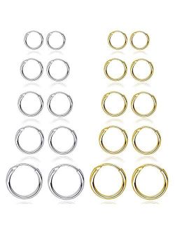 10 Pairs Small Hoop Earrings Set Stainless Steel Silver Gold Cute Hypoallergenic Earrings for Women Girls Nickel Free,10MM-18MM