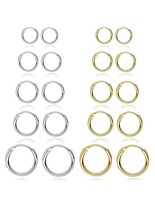 10 Pairs Small Hoop Earrings Set Stainless Steel Silver Gold Cute Hypoallergenic Earrings for Women Girls Nickel Free,10MM-18MM