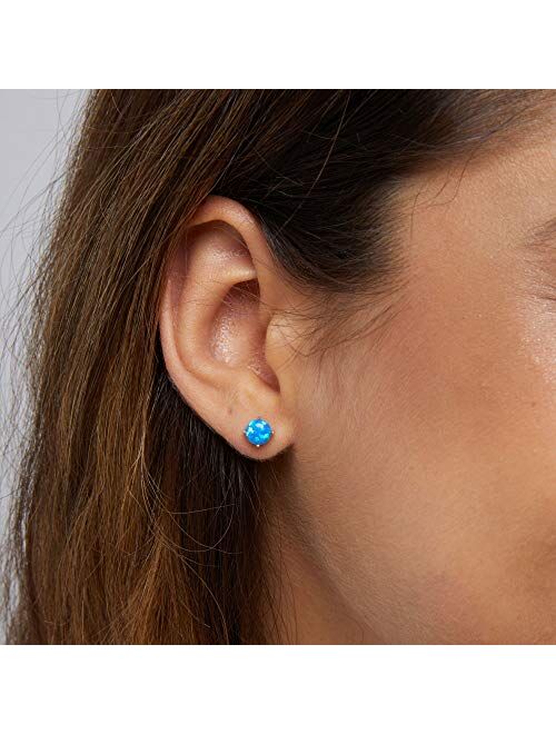 Opal Stud Earrings Sterling Silver Solitaire Style Jewelry For Women Girls 4 Prongs Setting 5mm