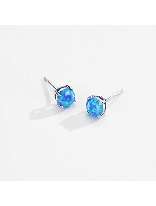 Opal Stud Earrings Sterling Silver Solitaire Style Jewelry For Women Girls 4 Prongs Setting 5mm
