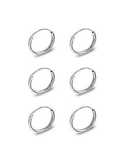 B. BRILLIANT Set of 3 Sterling Silver Small Endless 10mm Thin Round Cartilage Hoop Earrings
