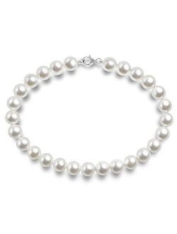 Sterling Silver Round White Simulated Shell Pearl Necklace Strand | Pearl Choker Necklace | Jewelry for Women