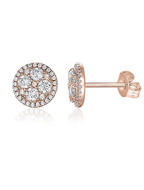 PAVOI 14K Gold Plated Sterling Silver Post Halo Cluster Cubic Zirconia Stud Earrings for Women | Gold Earrings