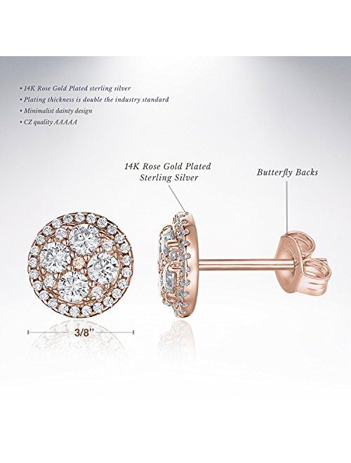 PAVOI 14K Gold Plated Sterling Silver Post Halo Cluster Cubic Zirconia Stud Earrings for Women | Gold Earrings