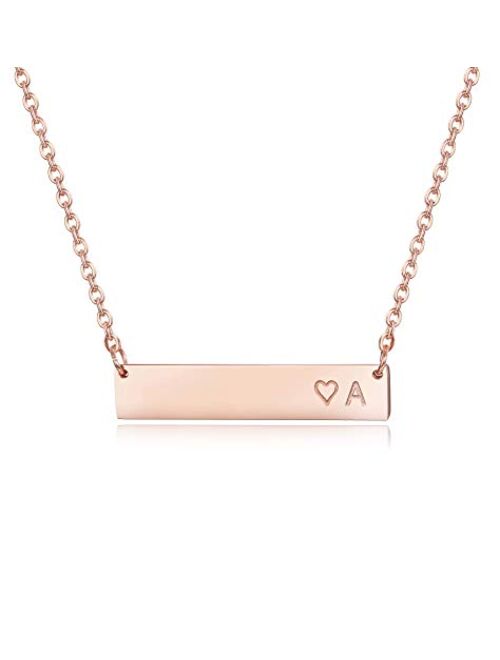 Finrezio Rose Gold Plated Stainless Steel Initial Heart Bar Necklace Alphabet Pendant Necklace for Women Mother, 16