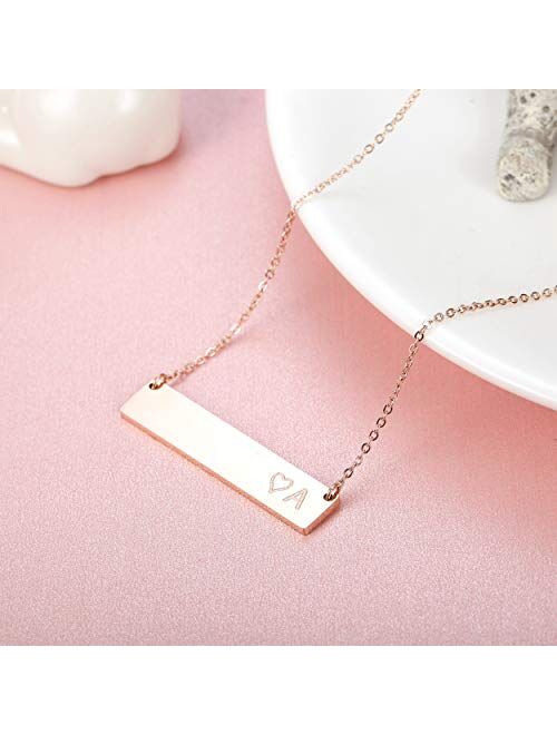 Finrezio Rose Gold Plated Stainless Steel Initial Heart Bar Necklace Alphabet Pendant Necklace for Women Mother, 16