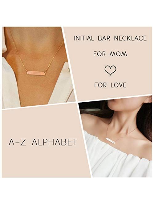 Finrezio Rose Gold Plated Stainless Steel Initial Heart Bar Necklace Alphabet Pendant Necklace for Women Mother, 16
