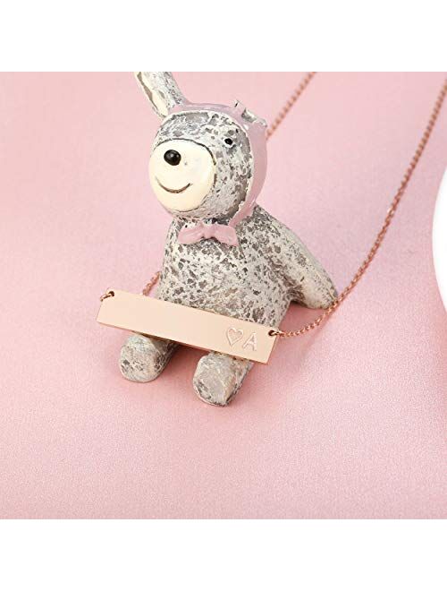 Finrezio Rose Gold Plated Stainless Steel Initial Heart Bar Necklace Alphabet Pendant Necklace for Women Mother, 16