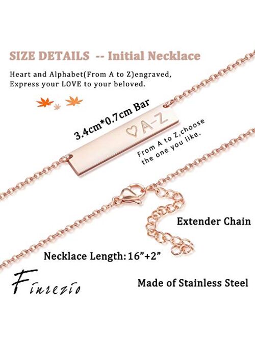 Finrezio Rose Gold Plated Stainless Steel Initial Heart Bar Necklace Alphabet Pendant Necklace for Women Mother, 16