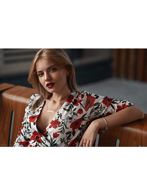 Finrezio Rose Gold Plated Stainless Steel Initial Heart Bar Necklace Alphabet Pendant Necklace for Women Mother, 16