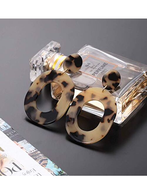 YAHPERN Acrylic Earrings for Women Girls Statement Geometric Earrings Resin Acetate Drop Dangle Earrings Mottled Hoop Earrings Fashion Jewelry