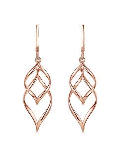DESIMTION 14K Gold Plated Classic Twist Wave Sterling Silver Post Dangle Earrings for Women Girls