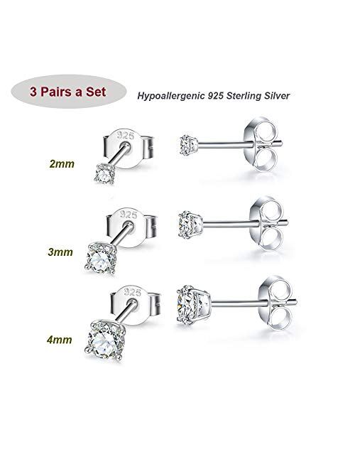 MASOP 2-8mm Sterling Silver Cubic Zirconia Stud Earrings Set Hypoallergenic Tiny Round Ball 14K White Gold Plated Round Cut CZ Simulated Diamond Cartilage Studs for Girls