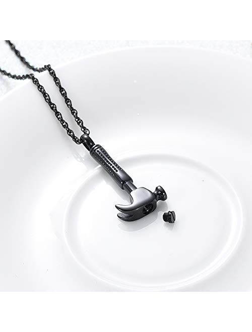 shajwo Cremation Jewelry for Ashes Stainless Steel Wrench Hammer Urn Pendant Locket Keepsake Memorial Necklace for Human Ashes Holder for Women Men