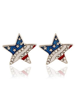 GLOA Earrings for Women, Rhinestone Star Love Heart American Flag Ear Studs Piercing Earrings Gift - Blue Love Heart