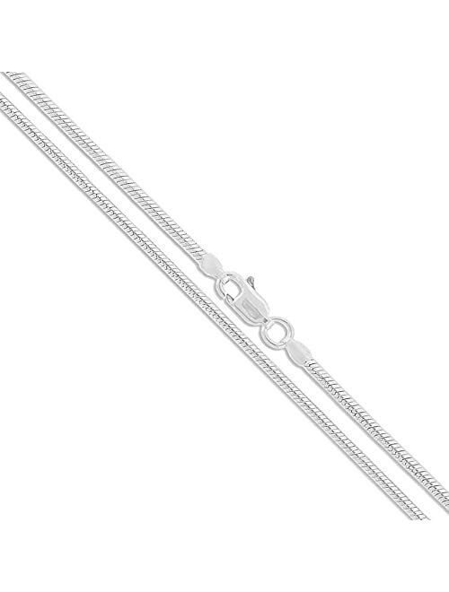 Sterling Silver 2MM, 2.5MM, 3MM, 4MM, 5MM Solid Round Snake Chain Necklace- Flexible Snake Chain Necklace, Round 925 Sterling Silver Necklace,Made In Italy, Men and Women