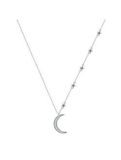 S925 Sterling Silver Jewelry Crescent Moon and Star Pendant Necklace