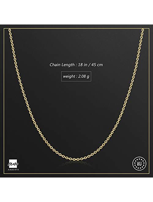 Amberta 18K Gold Plated on 925 Sterling Silver 1.3 mm Diamond Cut Trace Chain Necklace 14" 16" 18" 20" 22" 24" 28" in