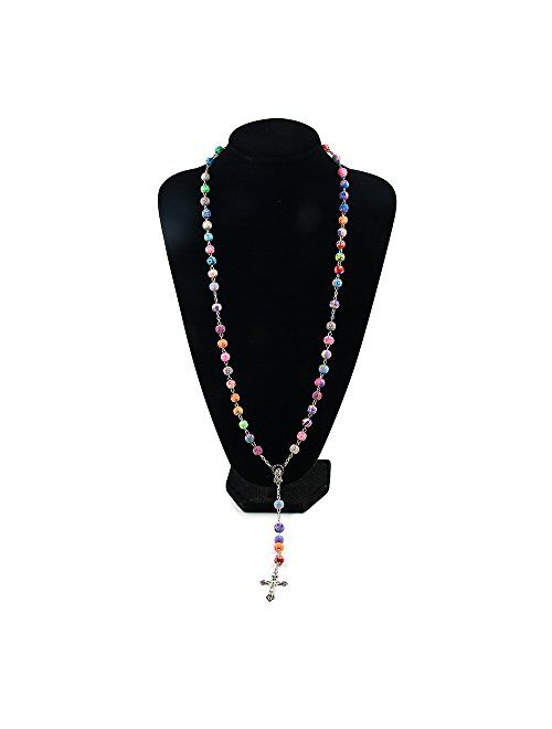 YEYULIN Polymer Clay Bead Rosary Long Necklace Alloy Cross Virgin Christian Catholic Jewelry for Women