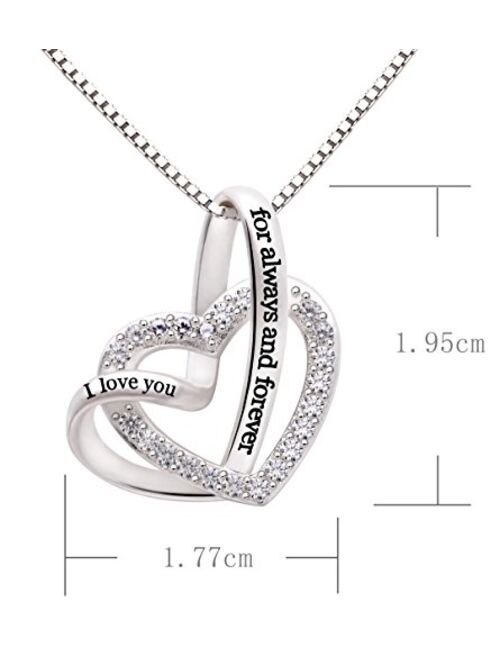 ALOV Jewelry Sterling Silver I Love You for Always and Forever Love Heart Cubic Zirconia Necklace