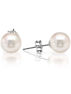 Handpicked AAA  14K Gold Round White Freshwater Cultured Pearl Earrings