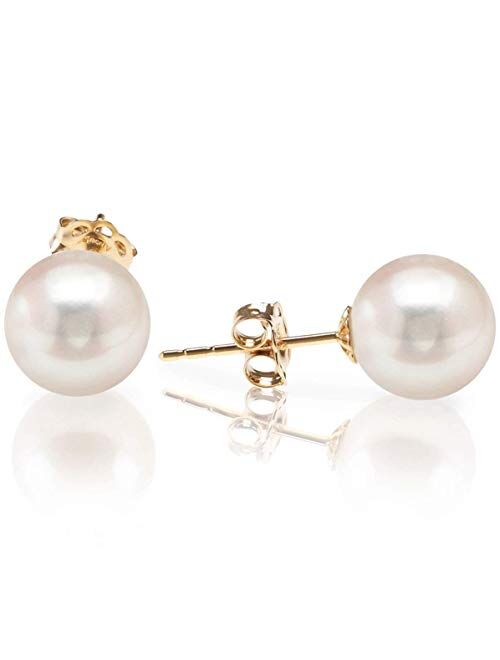 PAVOI Handpicked AAA+ 14K Gold Round White Freshwater Cultured Pearl Earrings