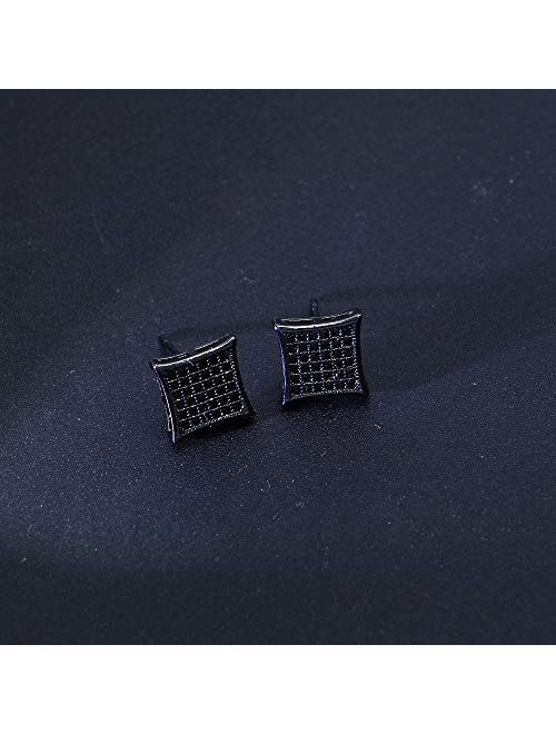 LuReen Gold Silver 11mm Square CZ Stud Earring of Mens Boy aretes para hombre
