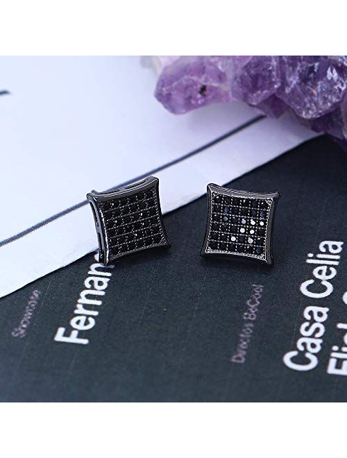 LuReen Gold Silver 11mm Square CZ Stud Earring of Mens Boy aretes para hombre