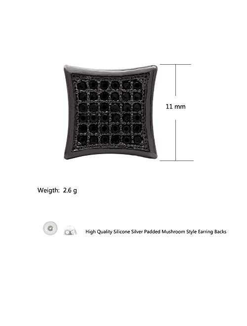 LuReen Gold Silver 11mm Square CZ Stud Earring of Mens Boy aretes para hombre