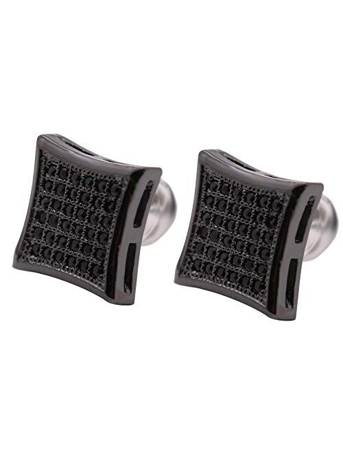 LuReen Gold Silver 11mm Square CZ Stud Earring of Mens Boy aretes para hombre