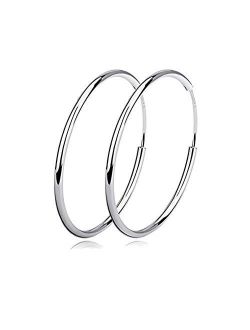 YFN Hoop Earrings Sterling Silver Polished Round Circle Endless Earrings Diameter 20,30,40,50,60,70,80mm