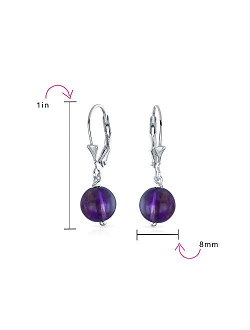 Basic 8MM Gemstone Round Bead Ball Drop Dangle Earrings For Women Teen Leverback Sterling Silver Birthstones More Colors