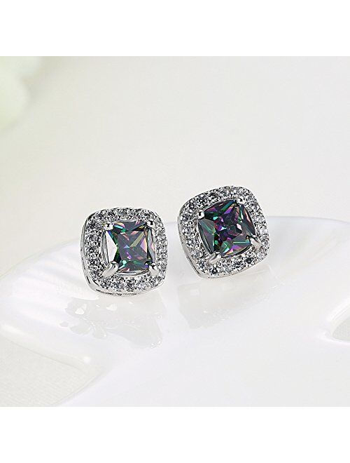 Buycitky 18K White Gold Plated Multicolor Black Cubic Zirconia Stud Earrings for Women Teen Girls Jewelry