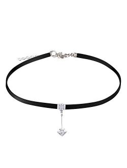 FJ Black Leather Choker Necklace for Women