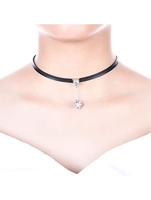 FJ Black Leather Choker Necklace for Women